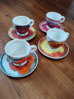 Vintage Francesco Clemente Illy Art Collection Espresso Mugs Plates Set